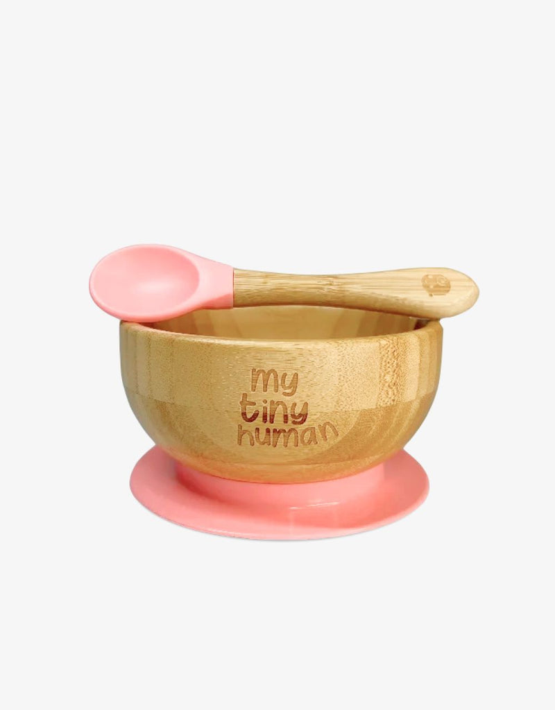 Bamboo Baby Bowl and Spoon Set in Pink.